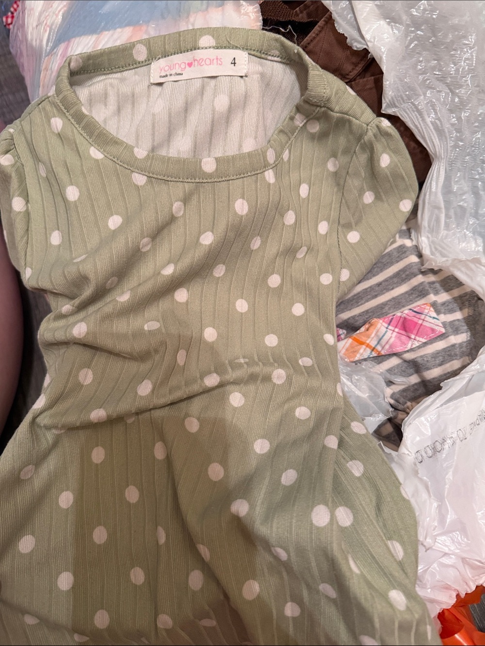 Young Hearts Sage Green Polka Dot Girls' Top